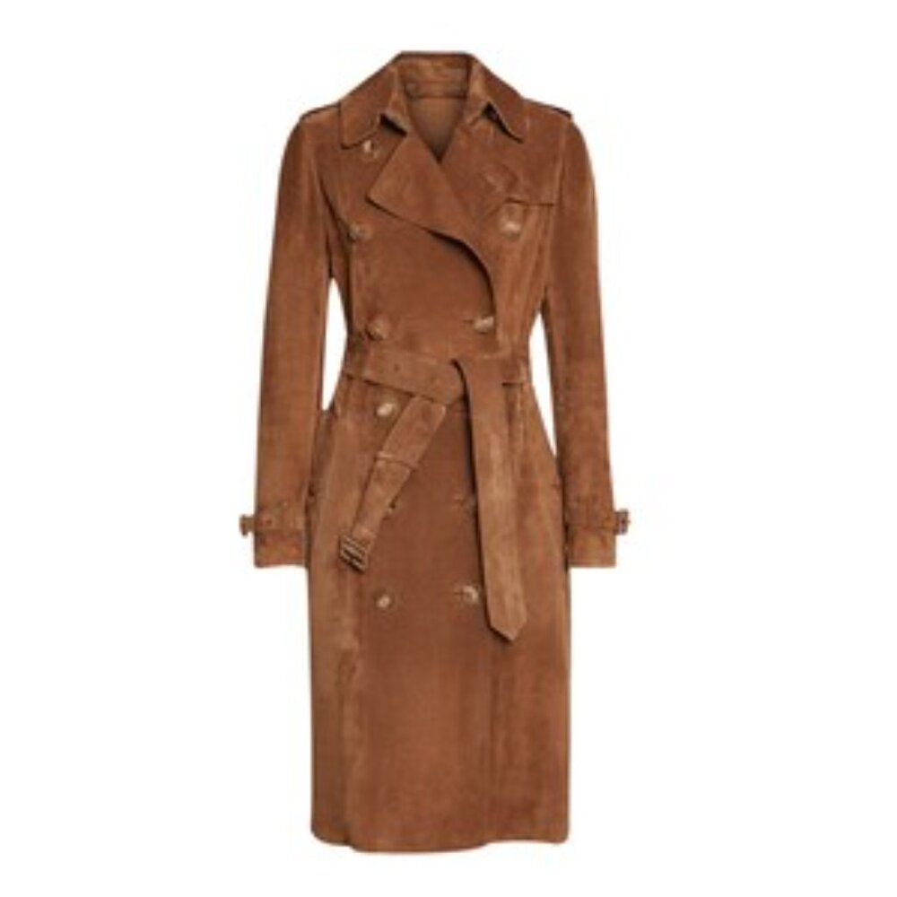 Brown suede women's trench coat size S
